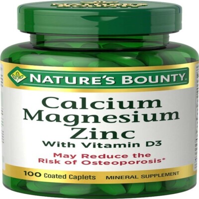 Nature's Bounty Calcium Magnesium Zinc Supports Bone Health 100 Count Pack of 2