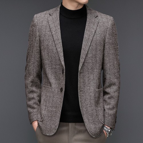 Fall New Mens Blazer Coats Wool Blend Slim Fit Korean Jackets Suit Outwear - Picture 14 of 14