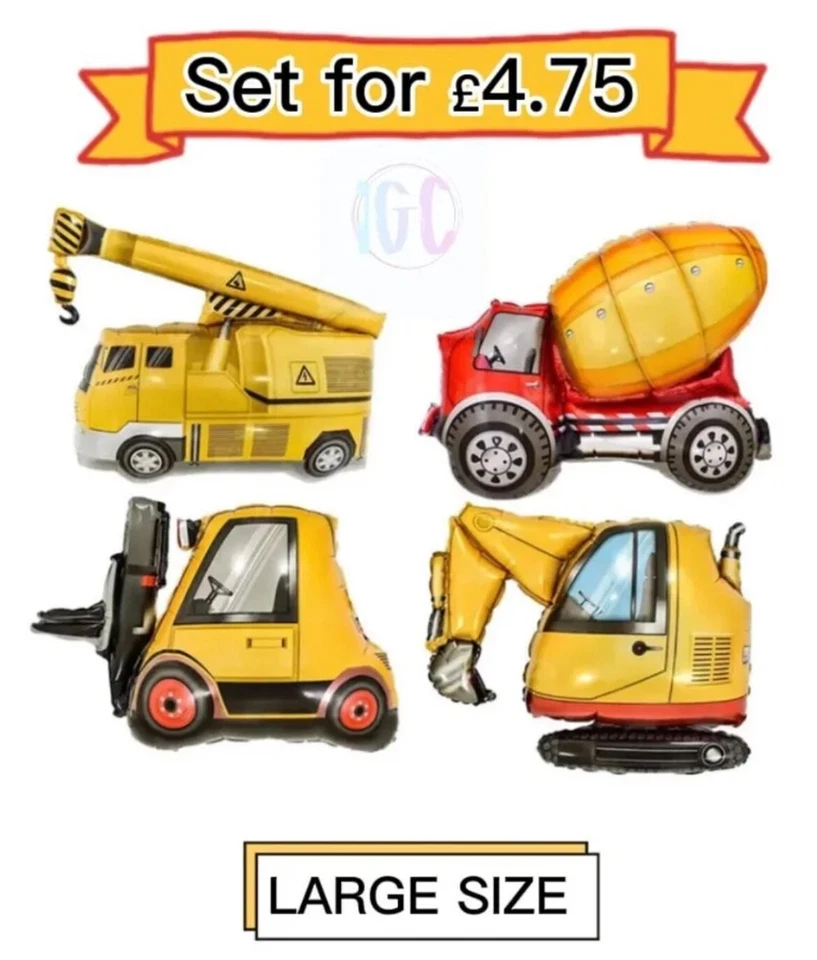 Vehículo de construcción excavadora globos de aluminio pancarta látex fiesta de cumpleaños Foto 4 de 4