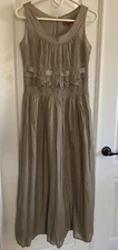Sweet Sinammon Women Sz S Taupe Bohemian Maxi Dress Lined Ruched Ruffle Pockets
