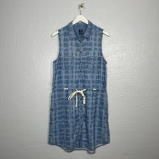 Prana Women M Blue Tie Dye Sunrise Peak Denim Shirt Dress Button Front Pockets