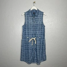 Prana Women M Blue Tie Dye Sunrise Peak Denim Shirt Dress Button Front Pockets