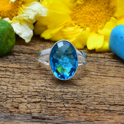 Swiss Blue Topaz Gemstone 925 Sterling Silver Christmas Ring All Size ...