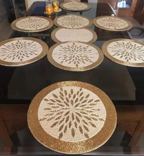 White And Gold Beaded Dining Set With 1 Table Runner 6 Placemats And 6 Coaster