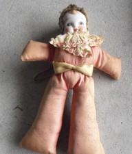 Antique China Head Cloth Body Girl Character Doll 8 1/2" Tall