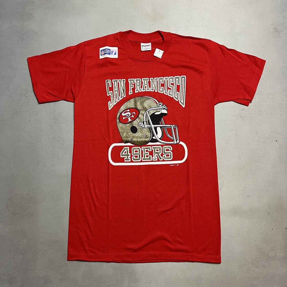 LOGO7 90年代 サンフランシスコ 49ers  五分袖Tシャツ レッド 送料無料』90s サンフランシスコ49ers USA製 チームロゴTシャツ