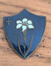 Catholic Enamel Brooch Badge with Lily and Cross /H59