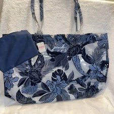 VICTORIAS SECRET 2 PC SET Pink PVC Indigo Summer Beach Gym Shopping Tote NWT