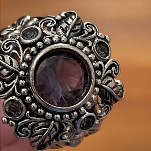 Sterling Silver Amethyst Ring Womens 6.5 Ornate Floral Boho - Picture 8 of 8