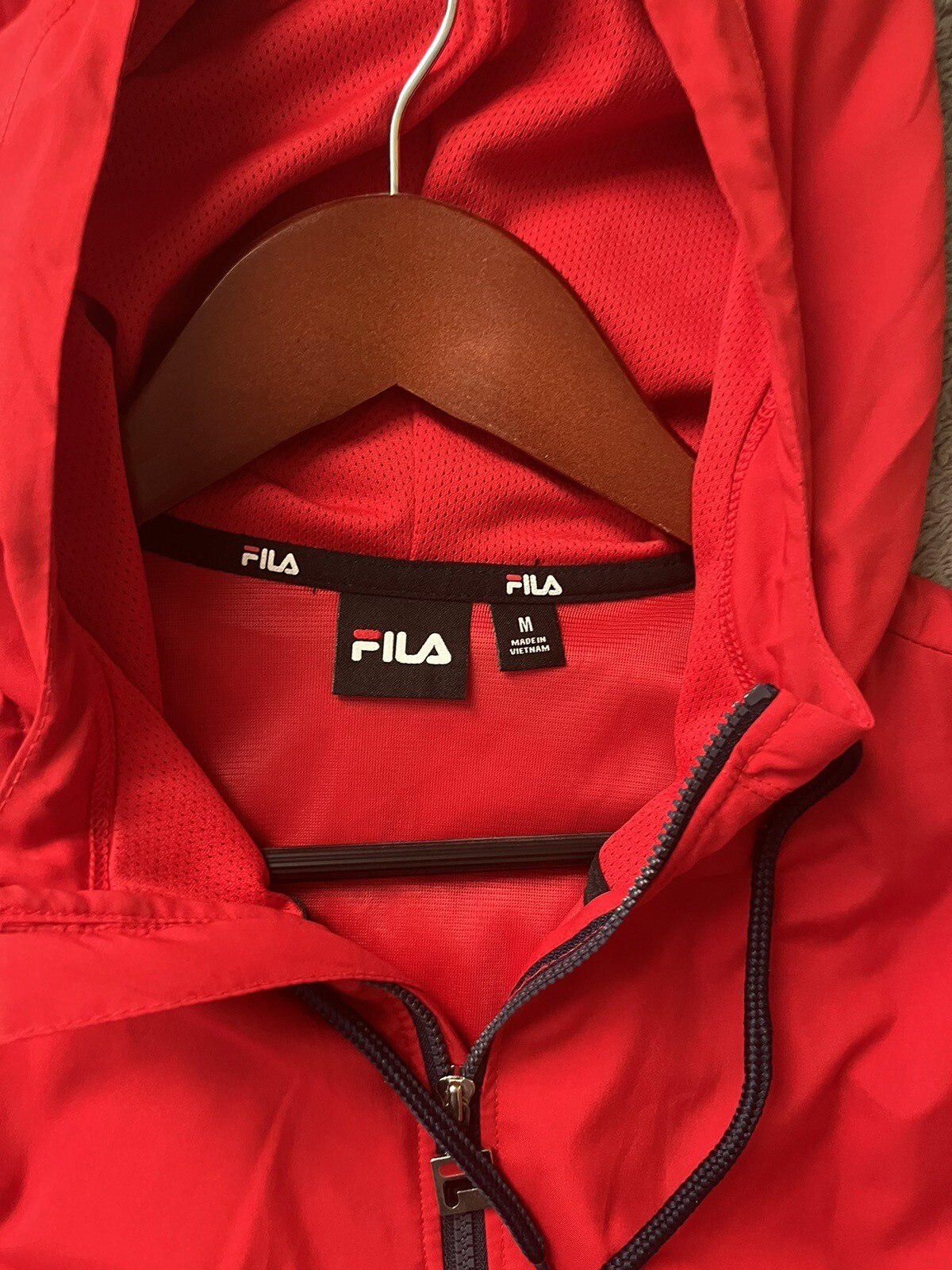 Fila Frangivento Con Cappuccio Quarto Cerniera Rosso & Navy Uomo Medio 