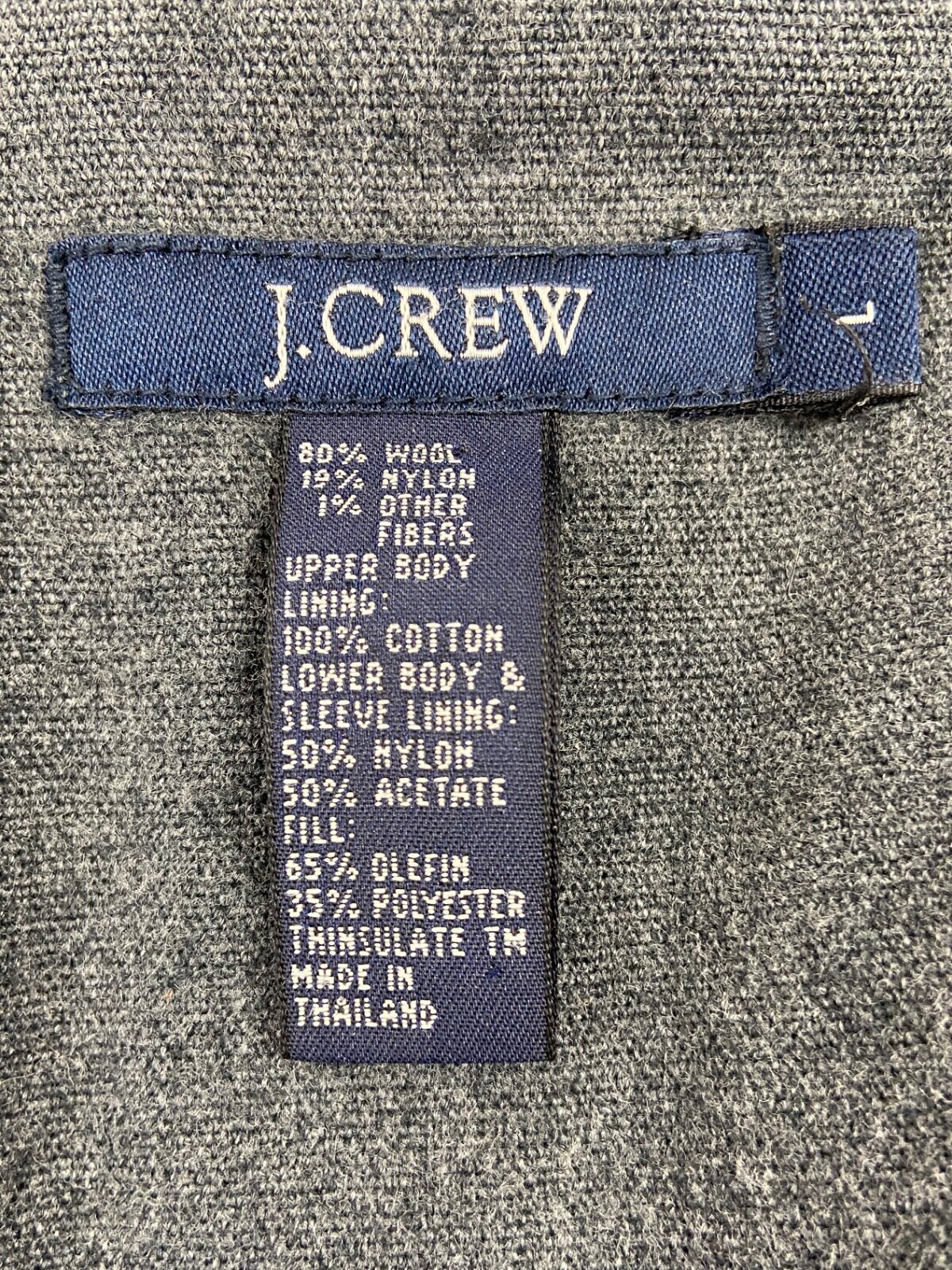 J CREW Mens Large Solid Gray Soft Wool Nylon Over… - image 2