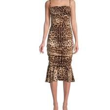 DOLCE&GABBANA br Leopard-Print Stretch-Silk Midi Dress XS NWT size 36