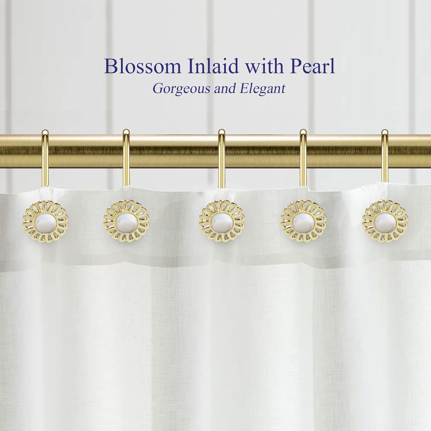 Shower Curtain Hooks Rings, Decorative Shower Curtain Hangers, Heavy Duty Gold