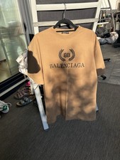 Balenciaga T-Shirt Größe L Braun Logo Print Rundhals Kurzarm