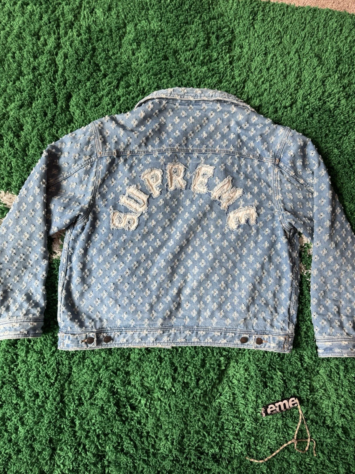 Veste camionneur en denim perforé SUPREME bleu taille MOYENNE ✅✅