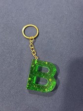 Initial New Letter B Resin Green W Sparkle Key Chain