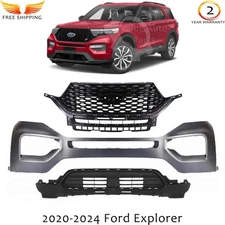 Front Bumper Cover Fascia & Grille Assembly Kit For 2020-2024 Ford Explorer