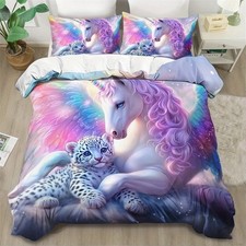 3D Unicorn Wing Tiger Soft Duvet Quilt Cover Set Pillowcase Twin Full Queen King