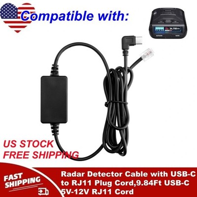Radar Detector Cable with USB-C to RJ11 Plug Cord,9.84Ft USB-C 5V-12V RJ11 Cord