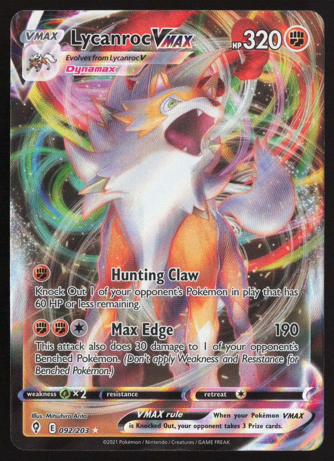 Lycanroc VMAX 092/203 Holo VMAX Rare Evolving Skies Pokemon Near Mint