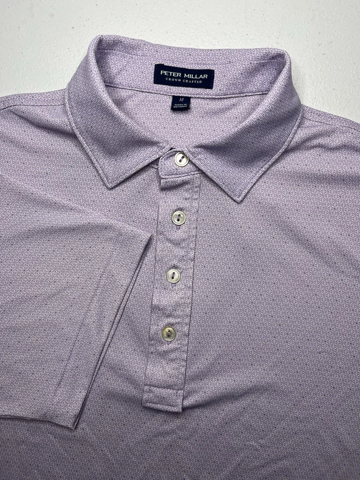 Peter Millar Crown Crafted Golf Polo Men’s Medium Purple Geometric Print S/S - Image 3 of 4