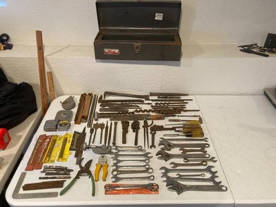 Vintage Tool Lot w/ Master Mechanic Metal Toolbox Wrenches Files