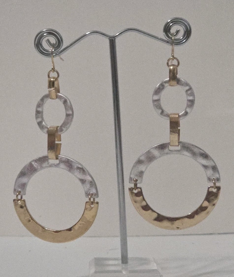 Brushed Metal Three Loop Dangle Earrings Silver T… - image 1