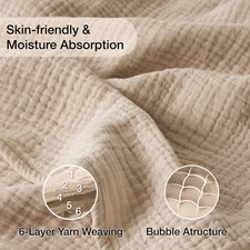 100 Cotton Blanket Large 50"X 70" 6 Layers Muslin Cooling and Soft Throw Beige
