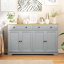 HOMCOM Sideboard Cabinet with Storage Drawers Adjustable Shelves Gray