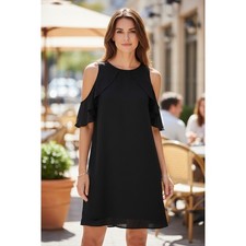 TCEC Cold Shoulder Ruffle Sleeve Dress Womens M Black  LBD Wedding Guest Summer