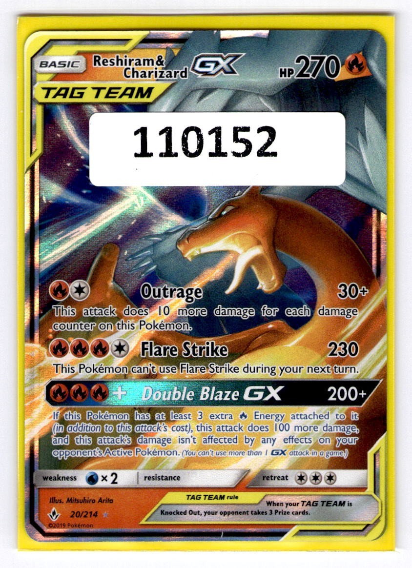 (110152) RESHIRAM & CHARIZARD GX 20/214 Sun Moon Unbroken Bonds Pokemon Card