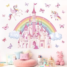 Rainbow Castle Wall Stickers Fairy Tale Unicorn Butterfly Peel and Stick Wall...