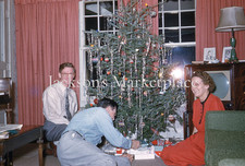 Christmas Tree 1950s Tinsel Ornaments Living Room Red Kodachrome Color Slide