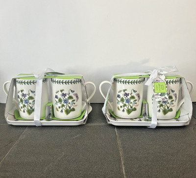 Portmeirion Botanic Garden Sweet Violet Set of 2 Mugs & Tray, Lot 2. Brandnew