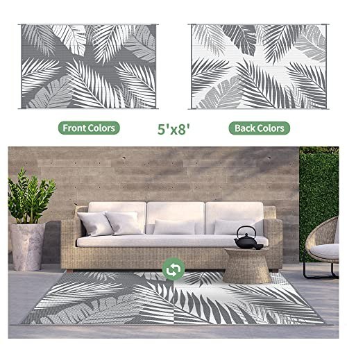 Outdoor Rug 5' x 8' Waterproof for Patios Clearance, Reversible Plastic Straw - Picture 3 of 7