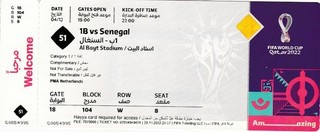 WC 2022 England v Senegal Unused ticket 04 12 2022