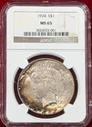 1924 PEACE SILVER DOLLAR GRADED AN MS65 BY NGC WITH LIGHTED KEEPSAKE BOX