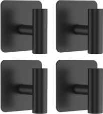 Adhesive Towel Hooks for Bathroom Matte Black Towel Holder,4 Packs