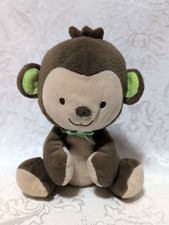 Fisher Price Brown Monkey Plush 7" Stuffed Animal Green Ears Bow Sit Snugamonkey