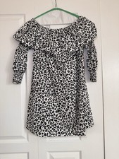ZARA Off Shoulder Floral Mini Dress Black White Ruffle 3/4 Sleeve M