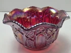 VINTAGE LE SMITH CARNIVAL GLASS BOWL IRIDESCENT DISH RUBY RED COLOR 6.5" EUC