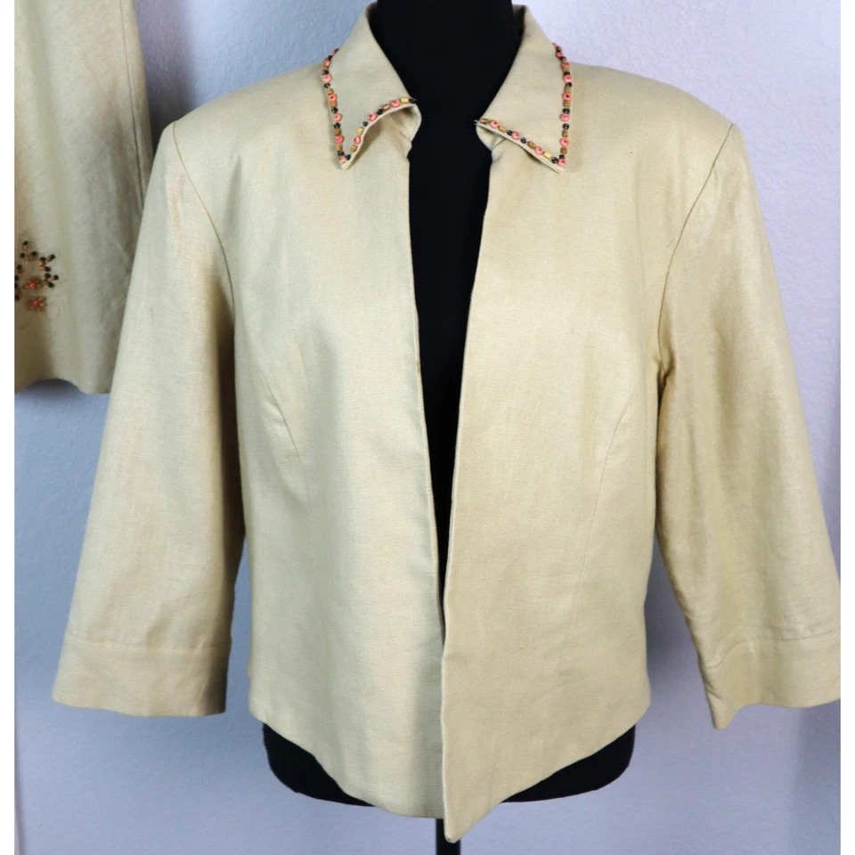 Conjunto de Traje Falda Mezcla LINO JH Collectibles 3 Piezas Tanque Caqui Cuentas 14P Pequeño Foto 2 de 4