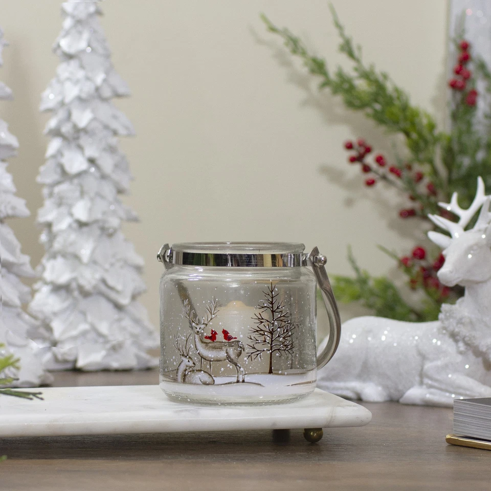 Candelabro de Navidad de vidrio sin llama ciervos pintados de 4" Northlight Foto 2 de 4