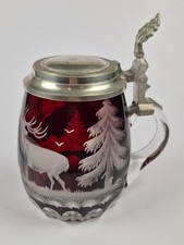 ANTICO TANKARD - BOCCALE IN CRISTALLO DI BOEMIA E PELTRO L.MORY MUNCHEN SEC.XIX