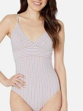 Vineyard Vines One Piece Seersucker Red White Blue l large swim bathing suit