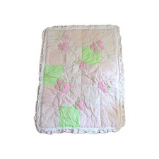Small Wonder's, baby Quilt 44 x 34 pink/green with Embroidery Flowers/leafs Use