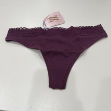 Savage X Fenty COTTON ESSENTIALS LACE-TRIM MID-RISE THONG PANTY Purple Persias M