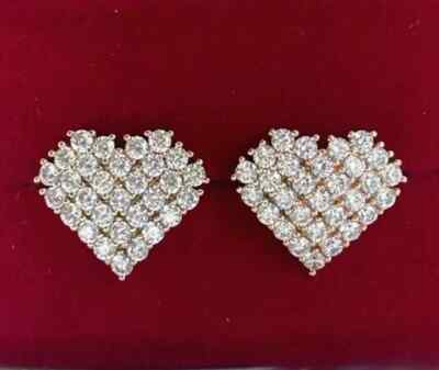 Cluster Heart Stud Earrings For Women Simulated Diamond 14K Yellow Gold Finish