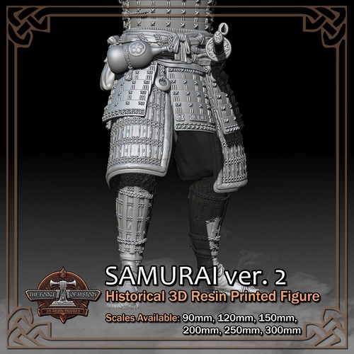 Feudal Japan Samurai 2 - 3D Resin Printed Figure Model Kit - Scale 90mm to 300mm - Picture 12 of 16