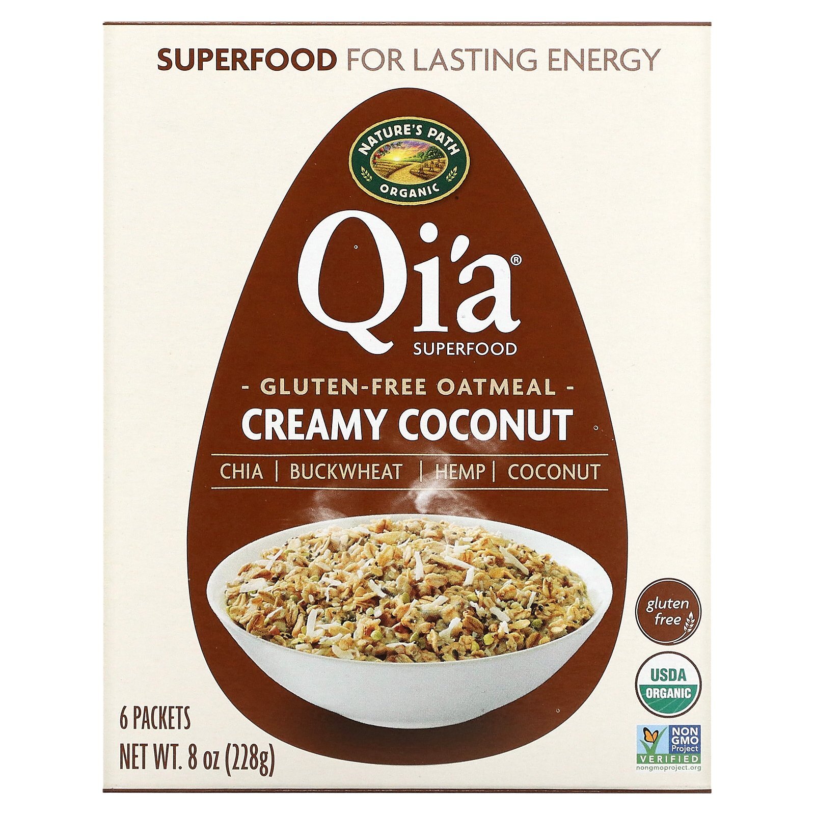Овсяная каша Qia Superfood с кокосовой стружкой, 6 пакетиков, 8 унций (228 г)